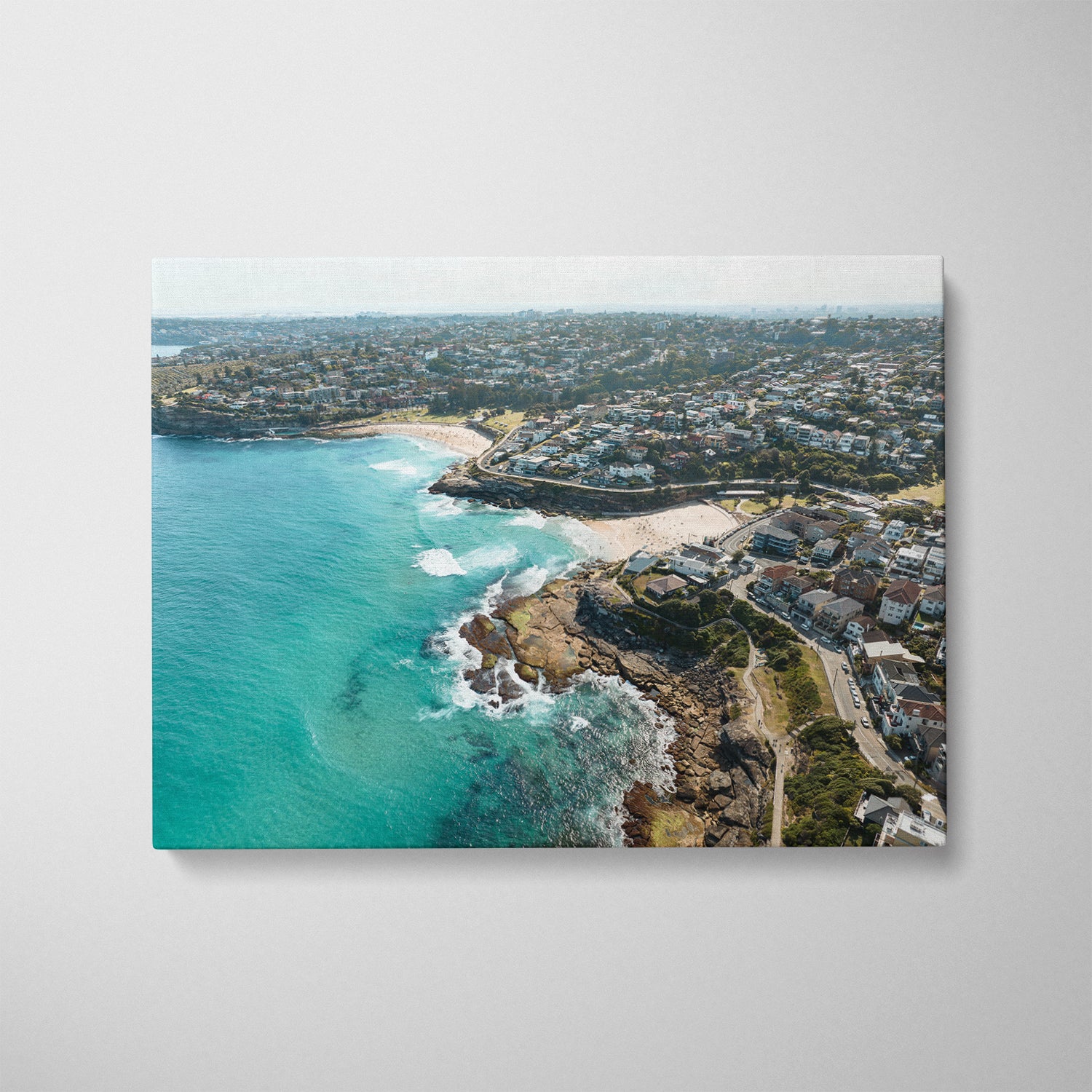 Tamarama swimmers aerial view in white frame - coastal photography wall art