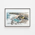 Newcastle coastline hues in black frame - vibrant seascape art print for coastal homes