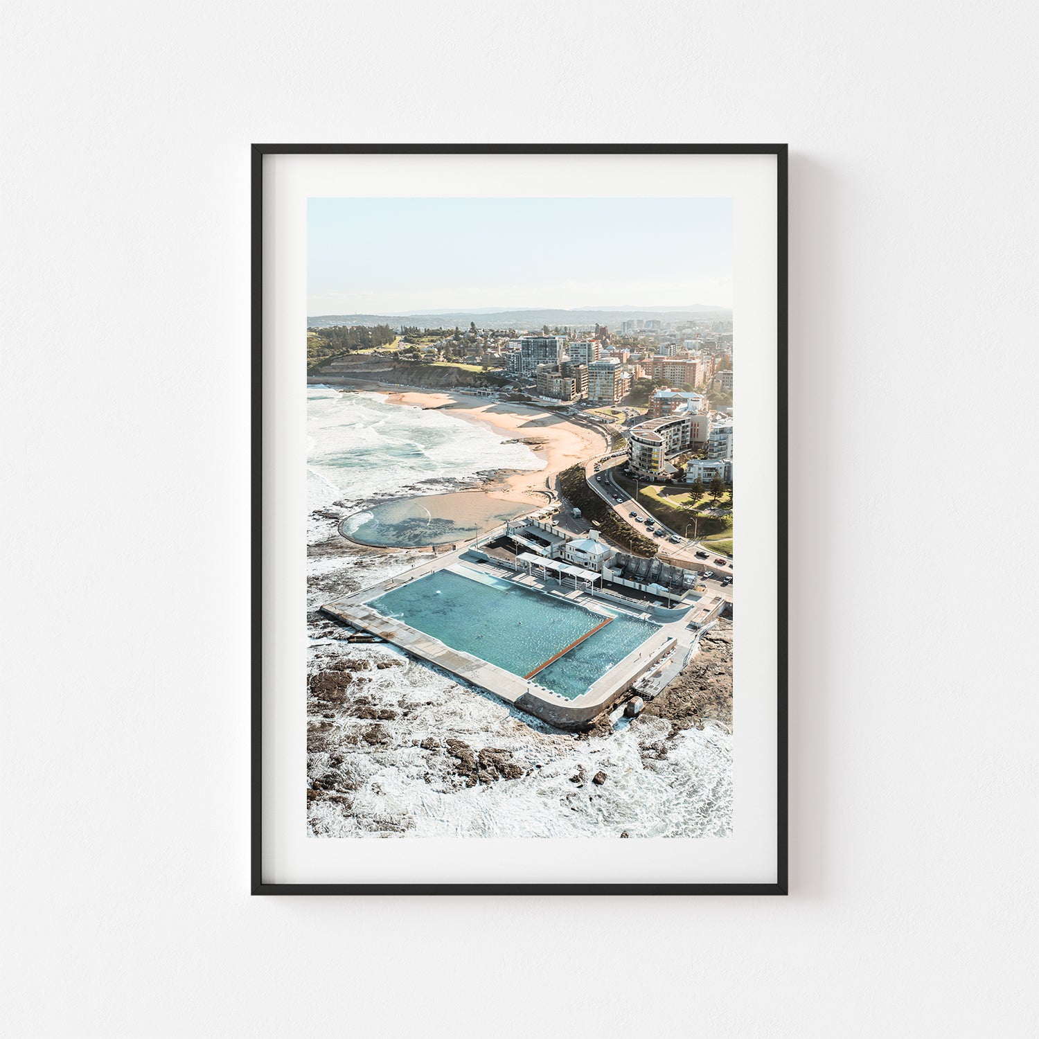 Newcastle coastal hues seascape in black frame - modern Australian beach wall art
