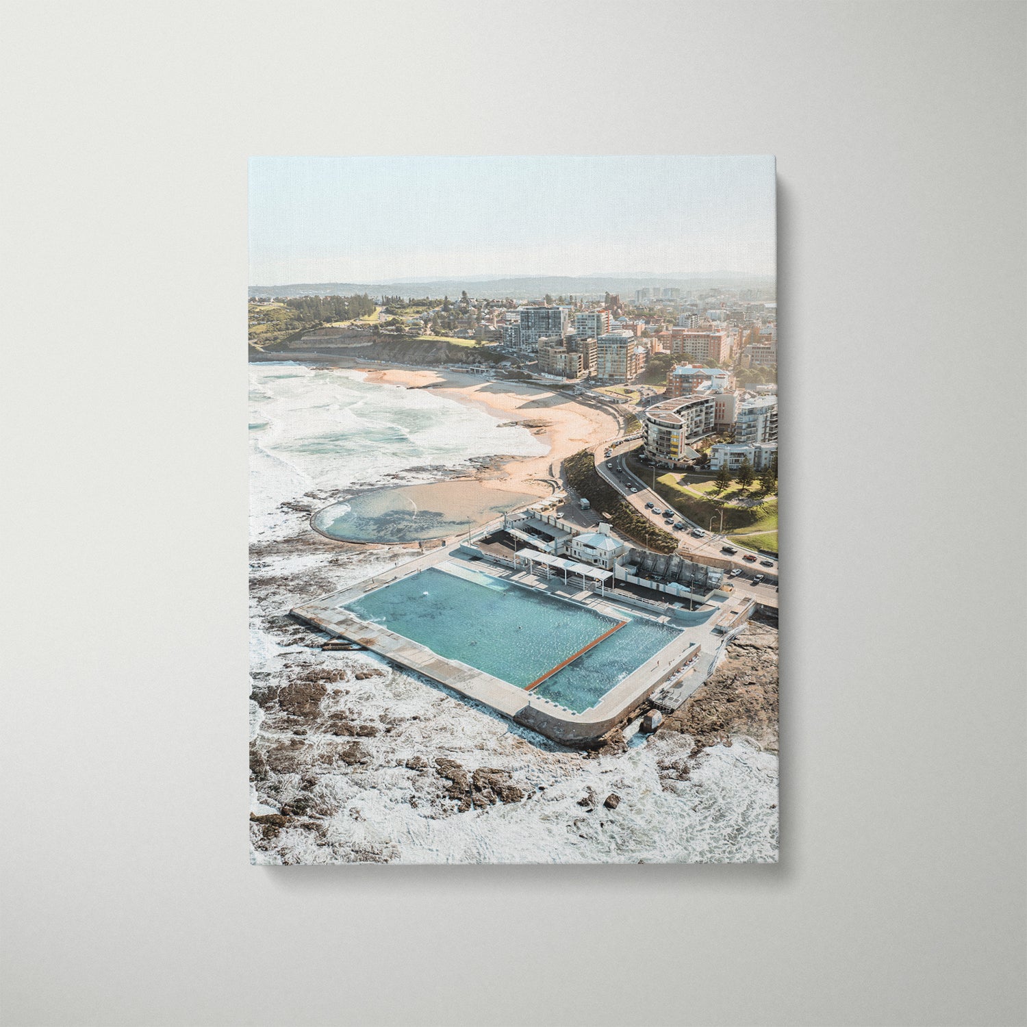Newcastle coastal landscape in white frame - seascape wall art for modern Australian homes