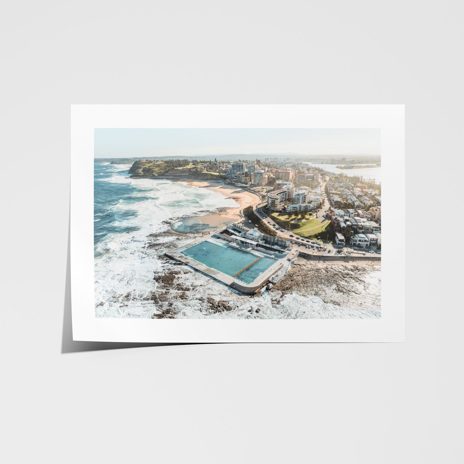 Newcastle coastal hues seascape in white frame - modern Australian beach wall art