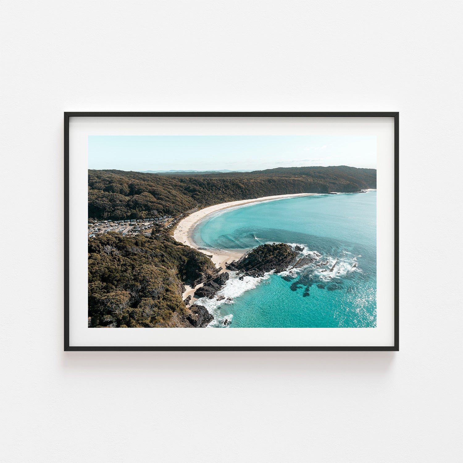 Number One Beach coastal landscape in black frame - modern beach photography wall art