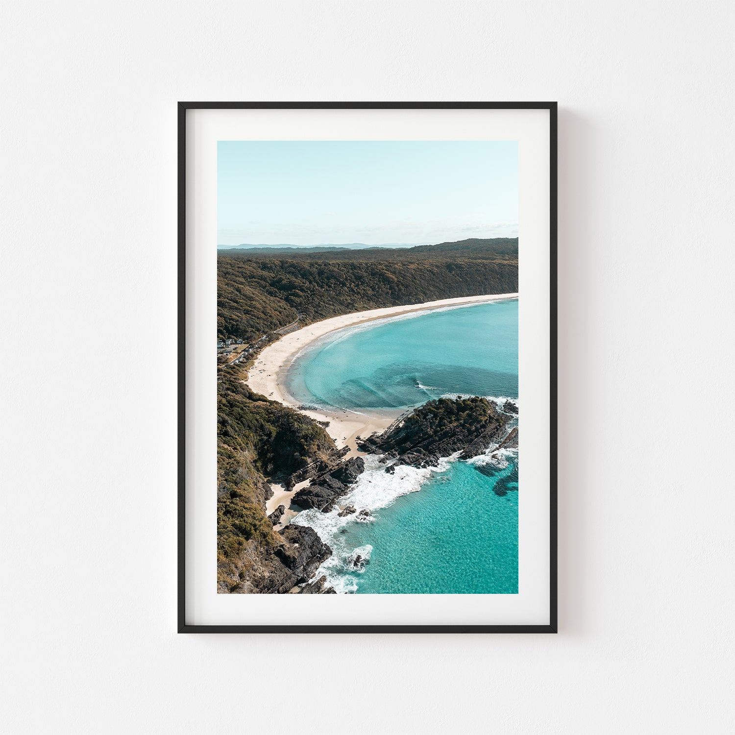 Number One Beach coastal landscape in black frame - seaside photography wall art