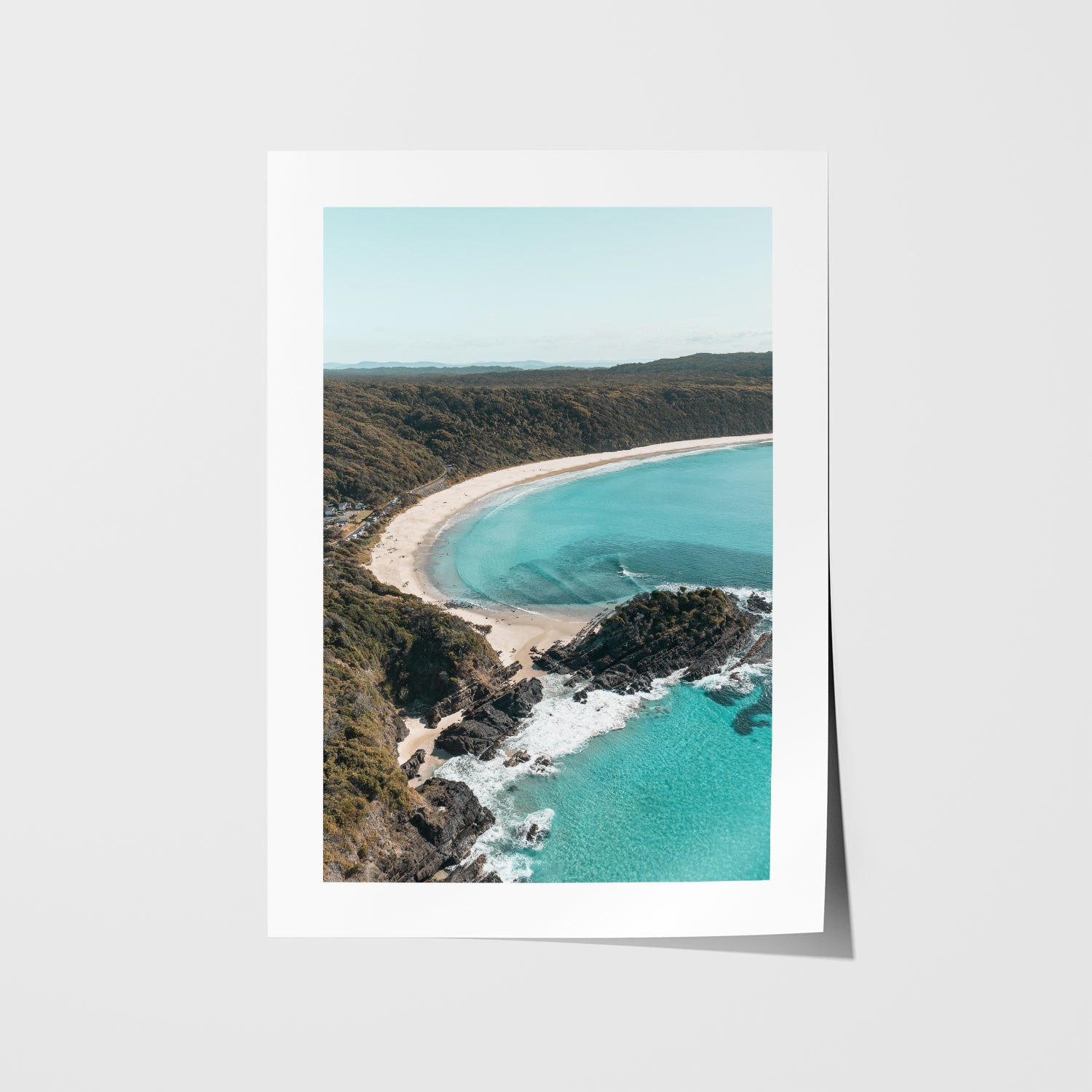 Number One Beach scenic coastal photograph in white frame - modern beach house wall art