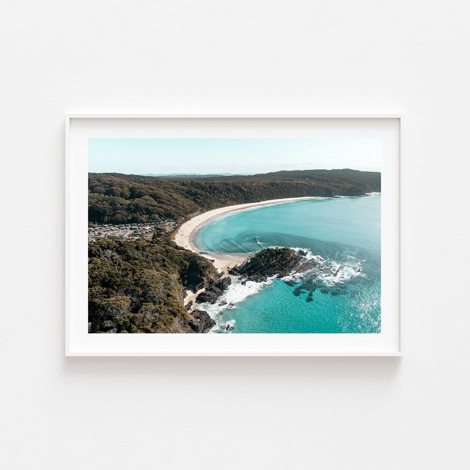 Number One Beach aerial seascape in white frame - coastal landscape wall art