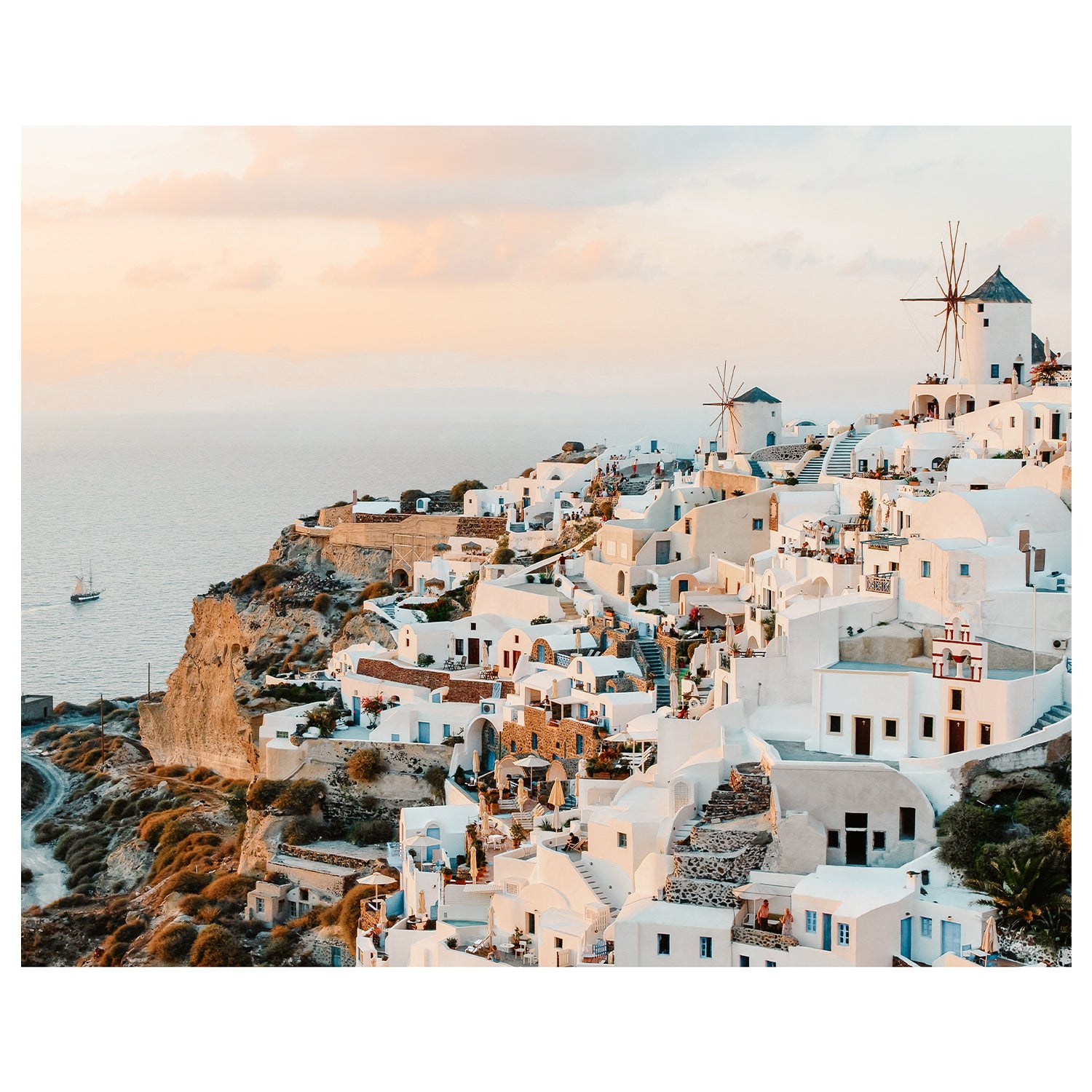 Santorini Oia village sunset seascape unframed - Mediterranean coastal wall art