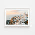 Santorini Oia village sunset seascape in white frame - Mediterranean coastal wall art