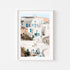 Oia Santorini whitewashed village landscape in white frame - Mediterranean coastal wall