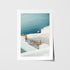 Santorini "Out Of Office" coastal scene in white frame - Mediterranean landscape wall art