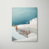 Santorini "Out of Office" aerial view in white frame - Mediterranean coastal wall art