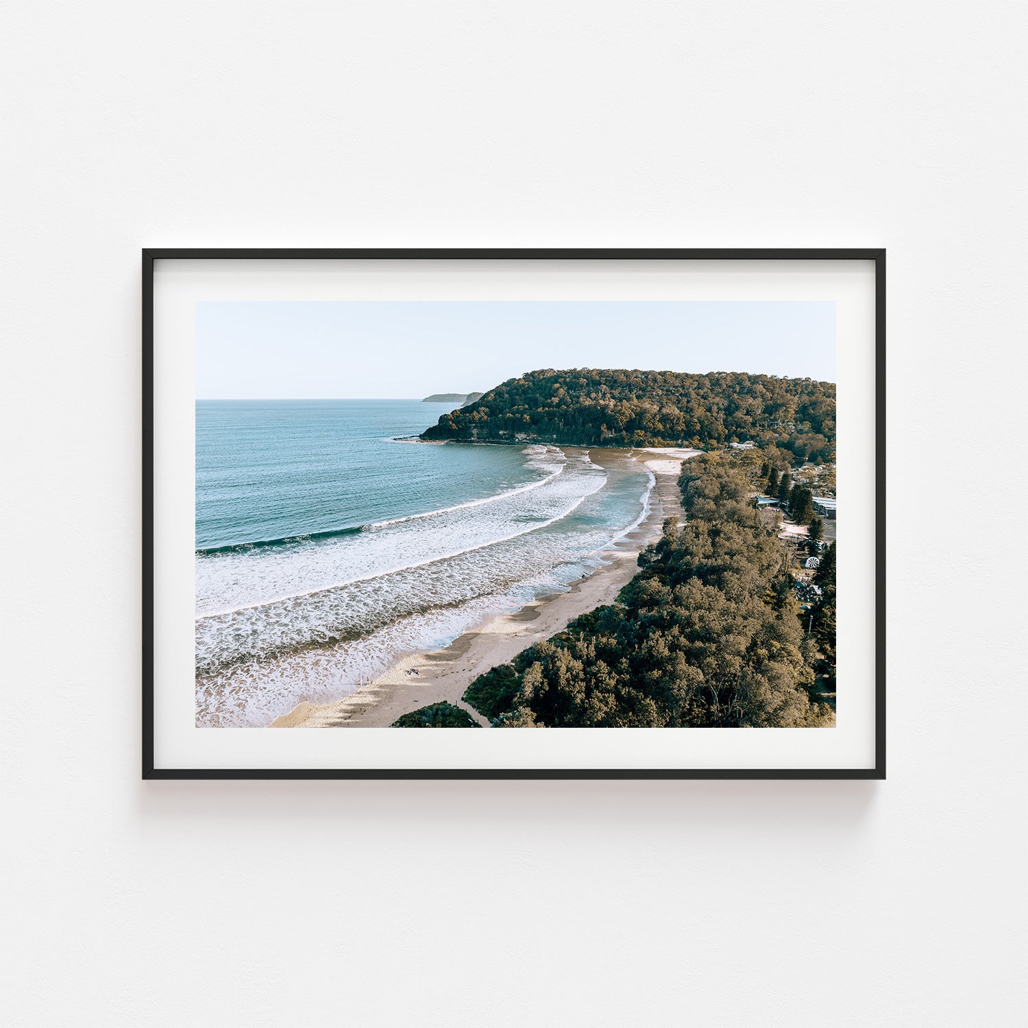 Pearl Beach coastal landscape in black frame - Australian seascape photography wall art