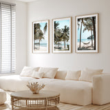 Tropical palm tree silhouette against sunset - beachside coastal photography wall art