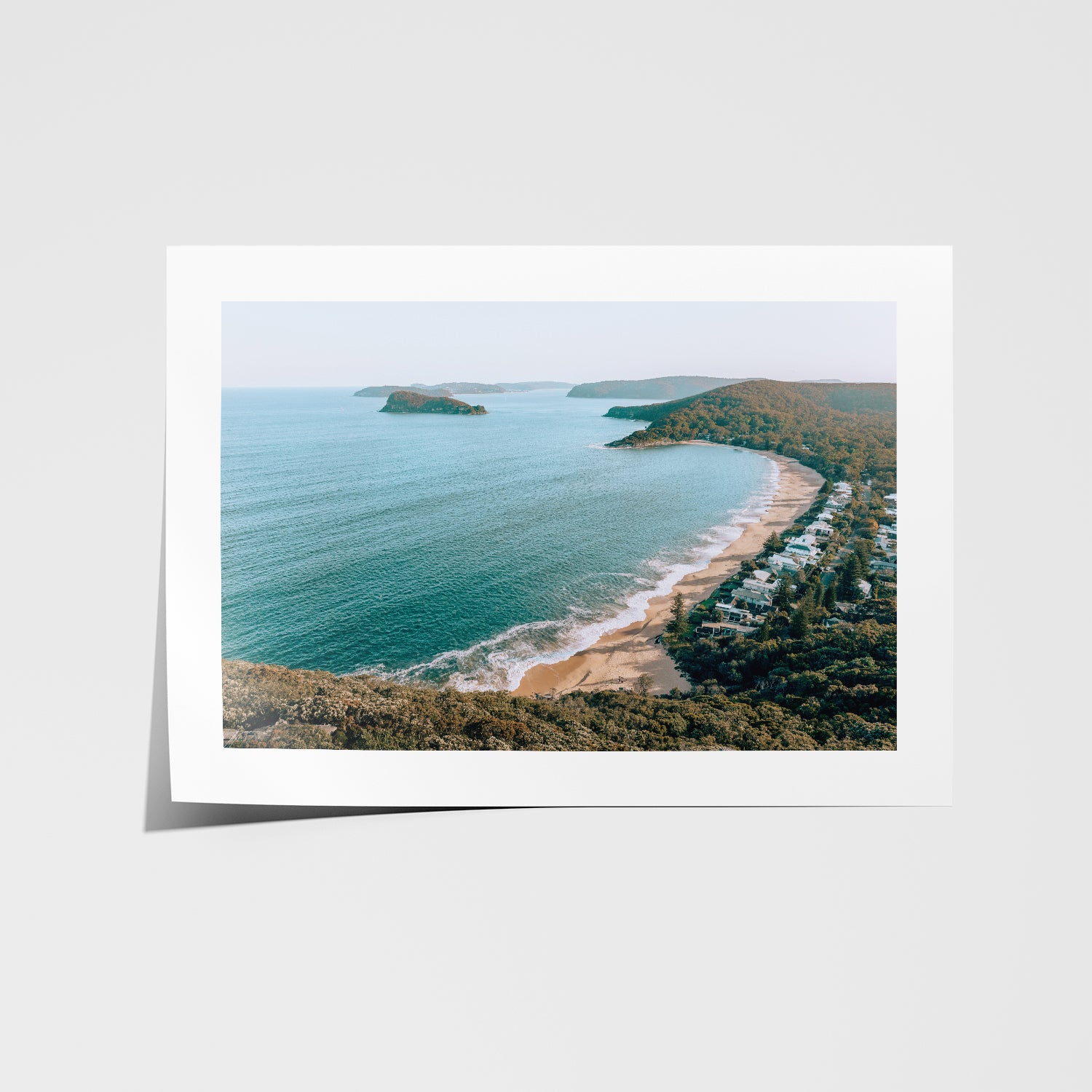 Pearl Beach coastal seascape in white frame - Australian beach photography wall art