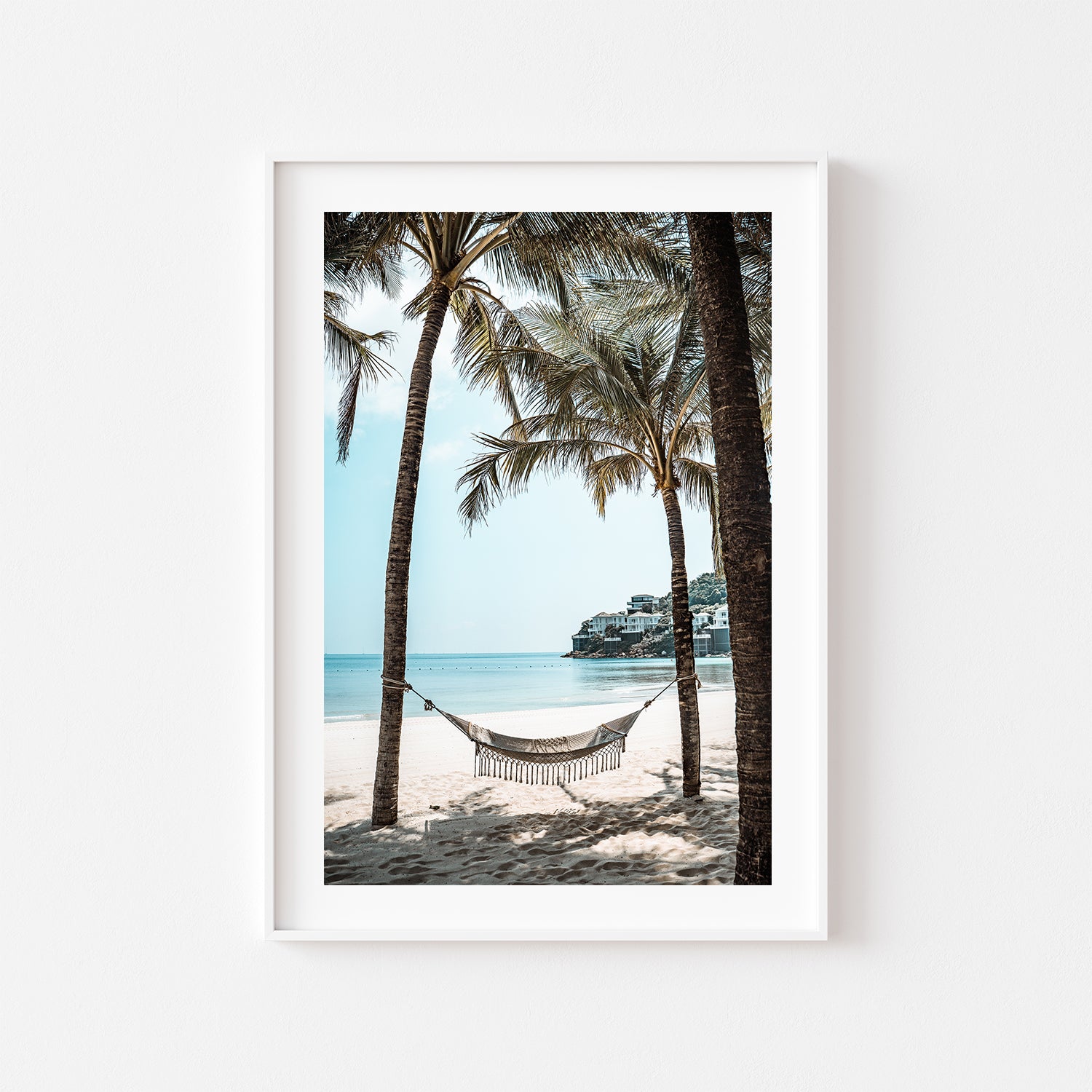 Place To Be" coastal seascape in white frame - relaxing beach landscape wall art