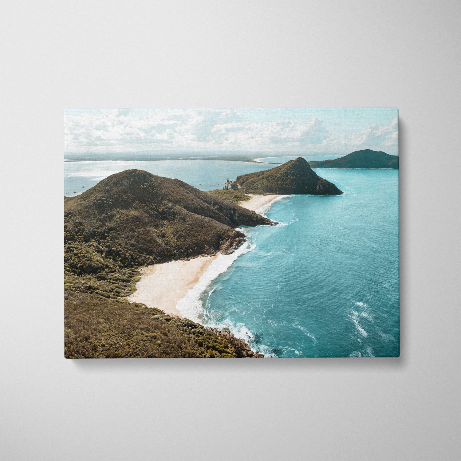 Port Stephens coastal landscape in white frame - Australian beach photography wall art