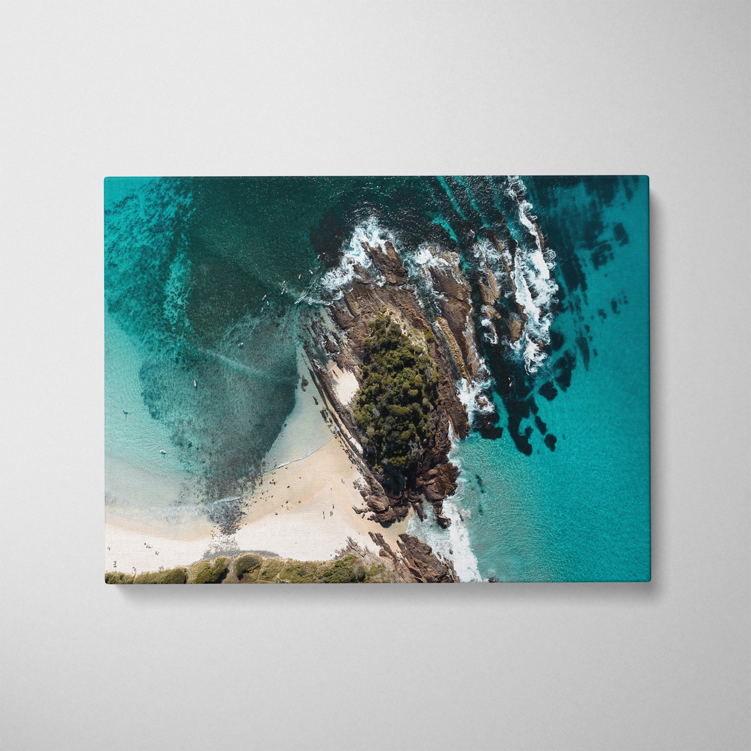 Rocky coastal landscape in white frame - serene seascape photography wall art