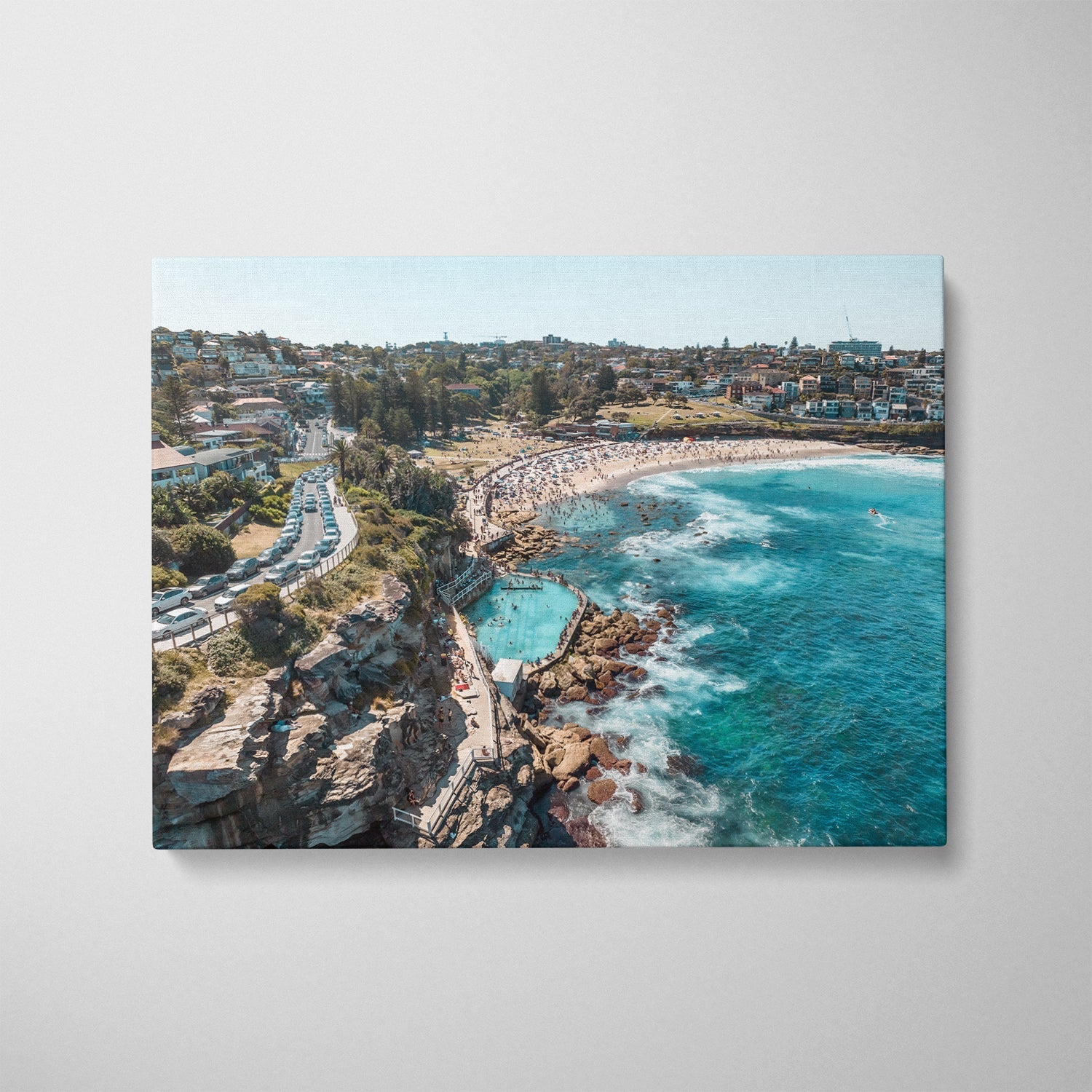 Bronte Beach swimming scene in white frame - "Saturday Sun" coastal wall art