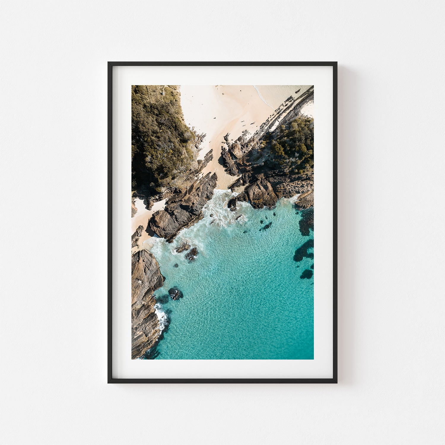Seal Rocks seascape view in black frame - coastal landscape photography wall art