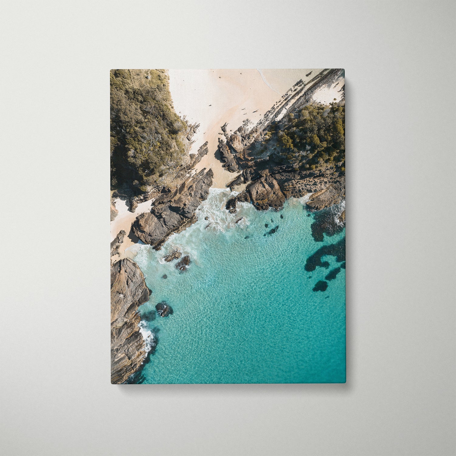 Seal Rocks coastal landscape in white frame - Australian beach photography wall art