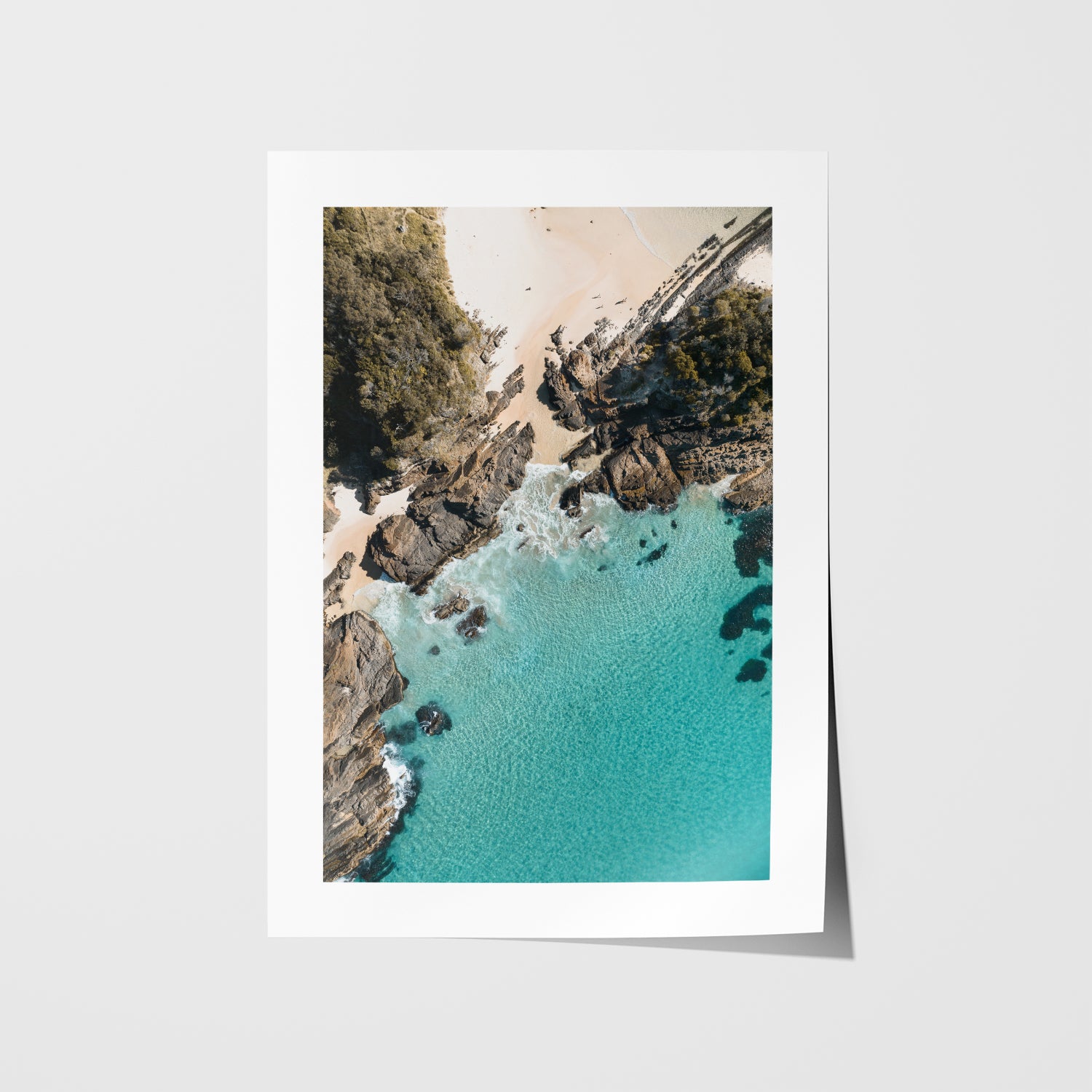 Seal Rocks coastal landscape in white frame - Australian beach photography wall art
