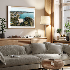 Shelly to Manly coastal walk seascape in oak frame - Sydney beach photography wall art