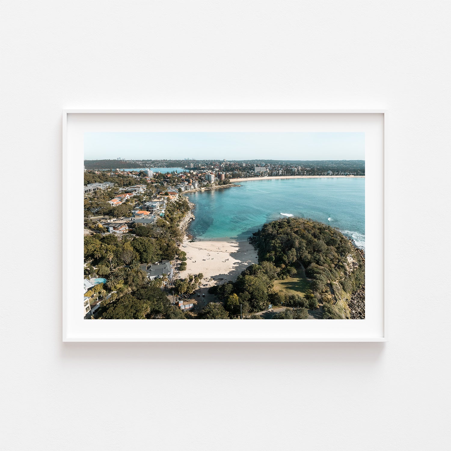 Shelly to Manly coastal seascape in white frame - Sydney beach landscape wall art