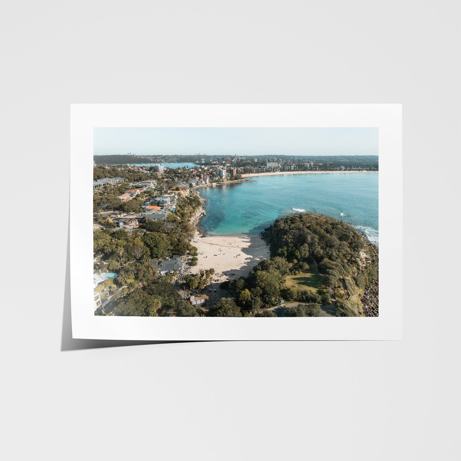 Shelly to Manly coastal landscape in white frame - Sydney beach photography wall art