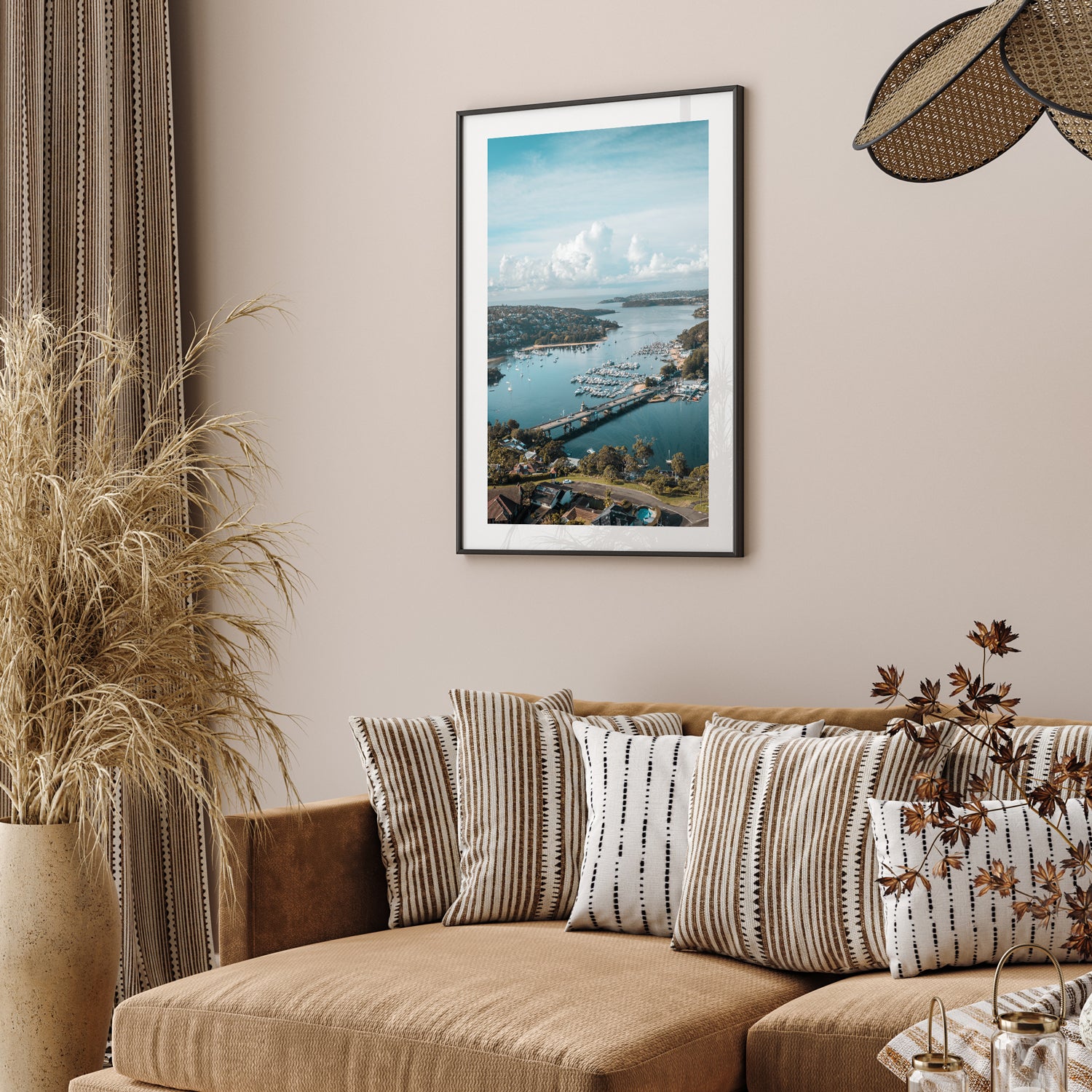 Spit Bridge Sydney coastal view in black frame - harbour landscape photography wall art