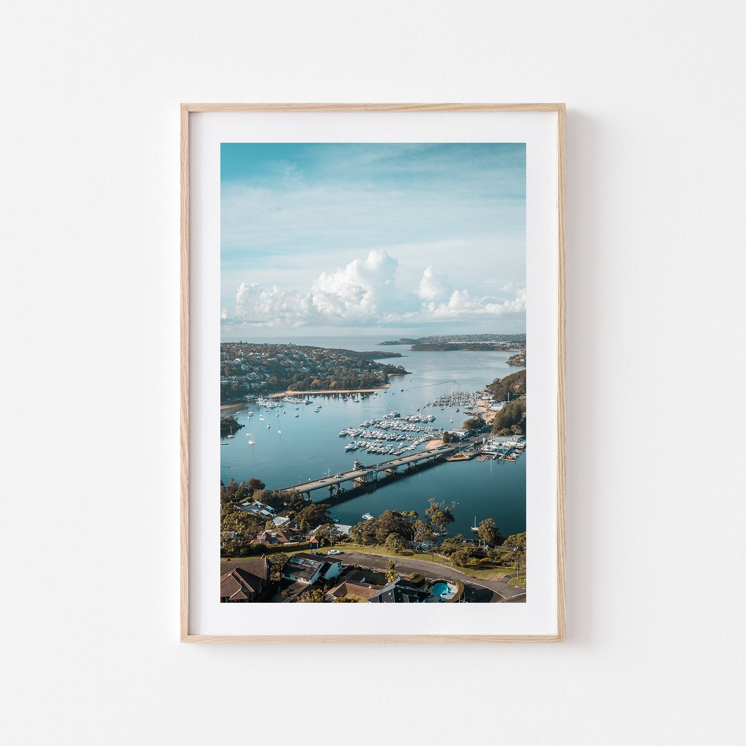 Spit Bridge scenic harbour view in oak frame - Sydney coastal landscape wall art