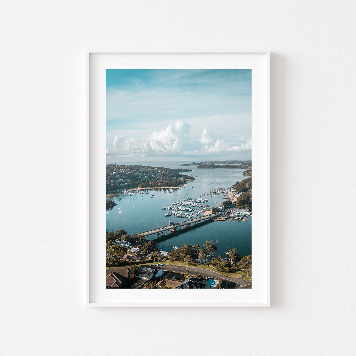 Spit Bridge coastal landscape in white frame - Sydney harbour photography wall art