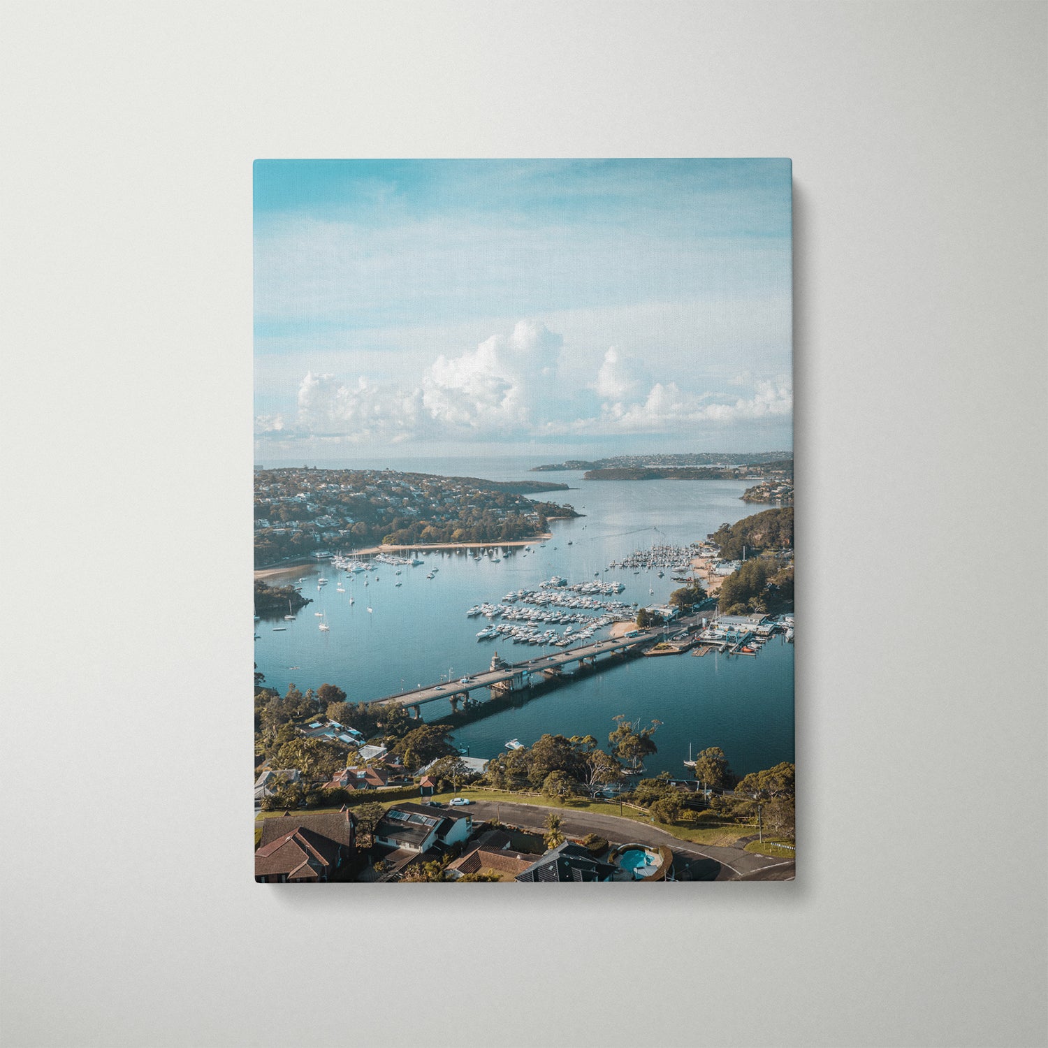 Spit Bridge panoramic view in white frame - Sydney harbour landscape wall art