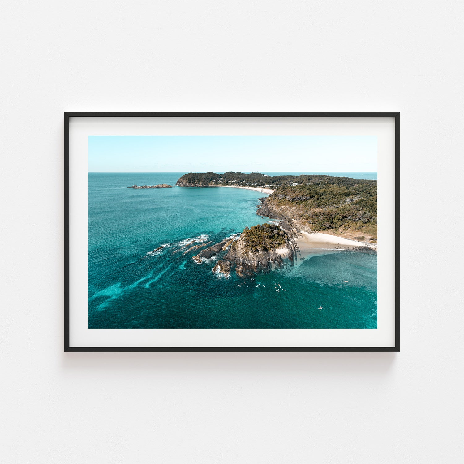 Sugarloaf Bay aerial seascape in black frame - coastal landscape photography wall art