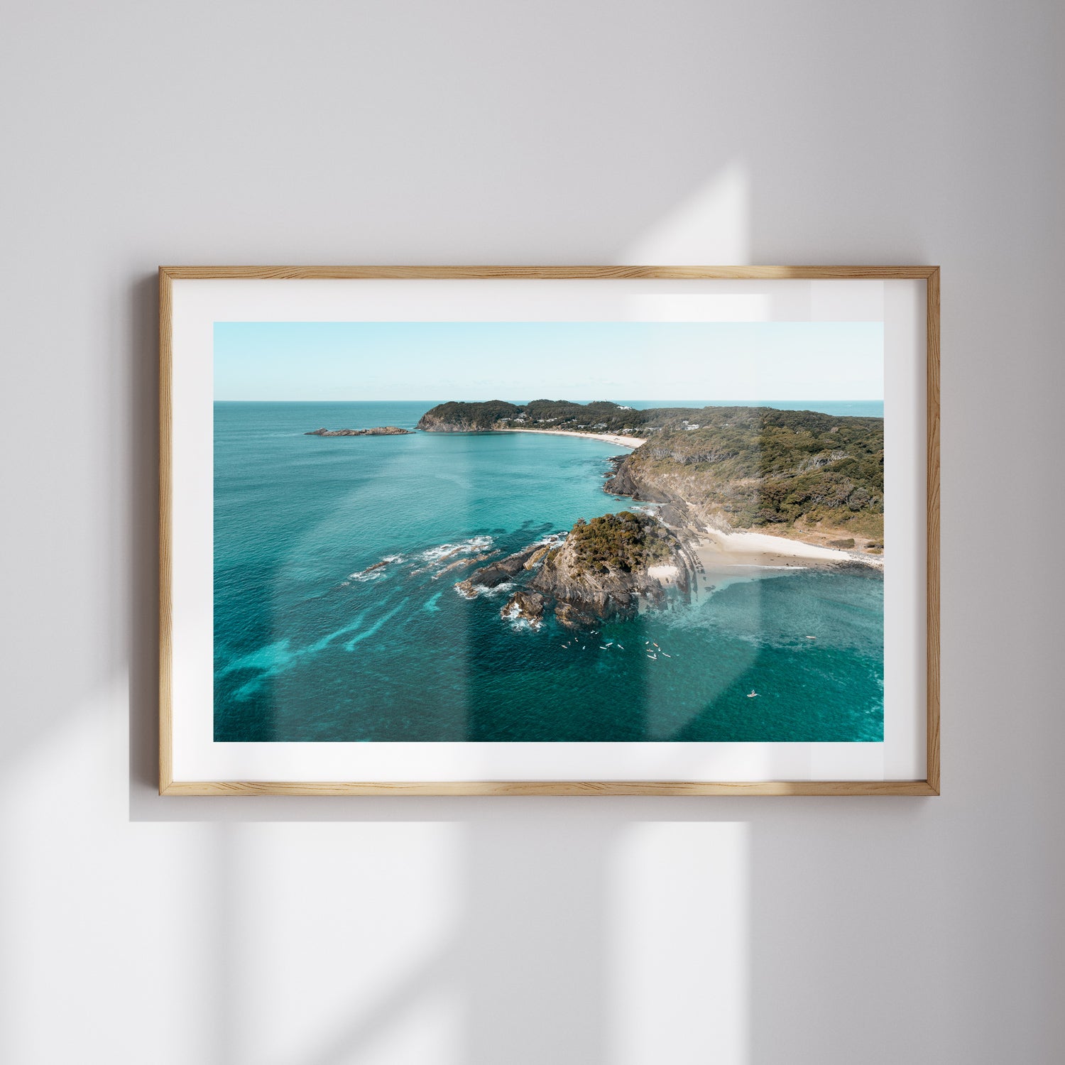 Sugarloaf Bay coastal seascape in oak frame - landscape photography wall art