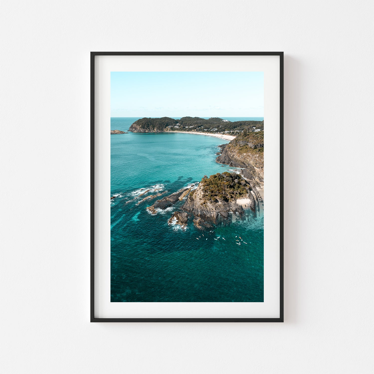 Sugarloaf Bay aerial seascape in black frame - coastal landscape photography wall art