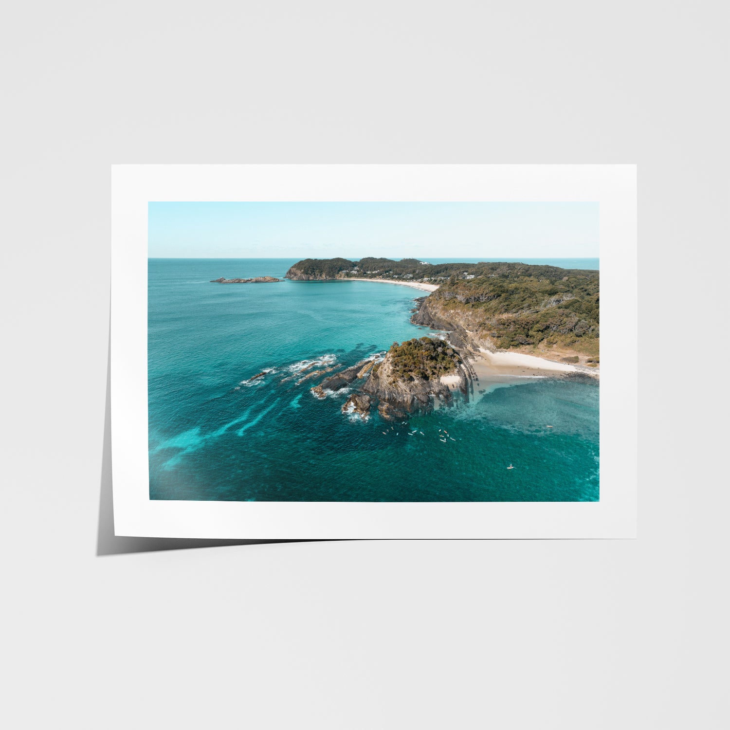 Sugarloaf Bay coastal landscape in white frame - Sydney harbour wall art for coastal homes