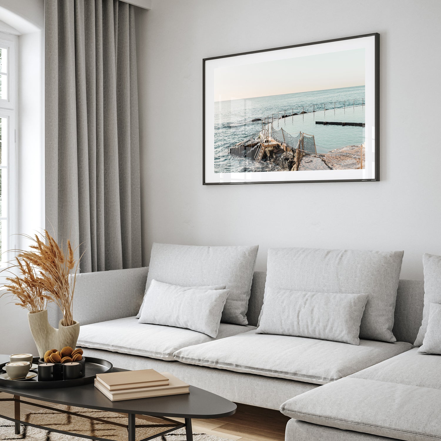 Bronte coastal seascape in black frame - "Sun Kissed" beach photography wall art
