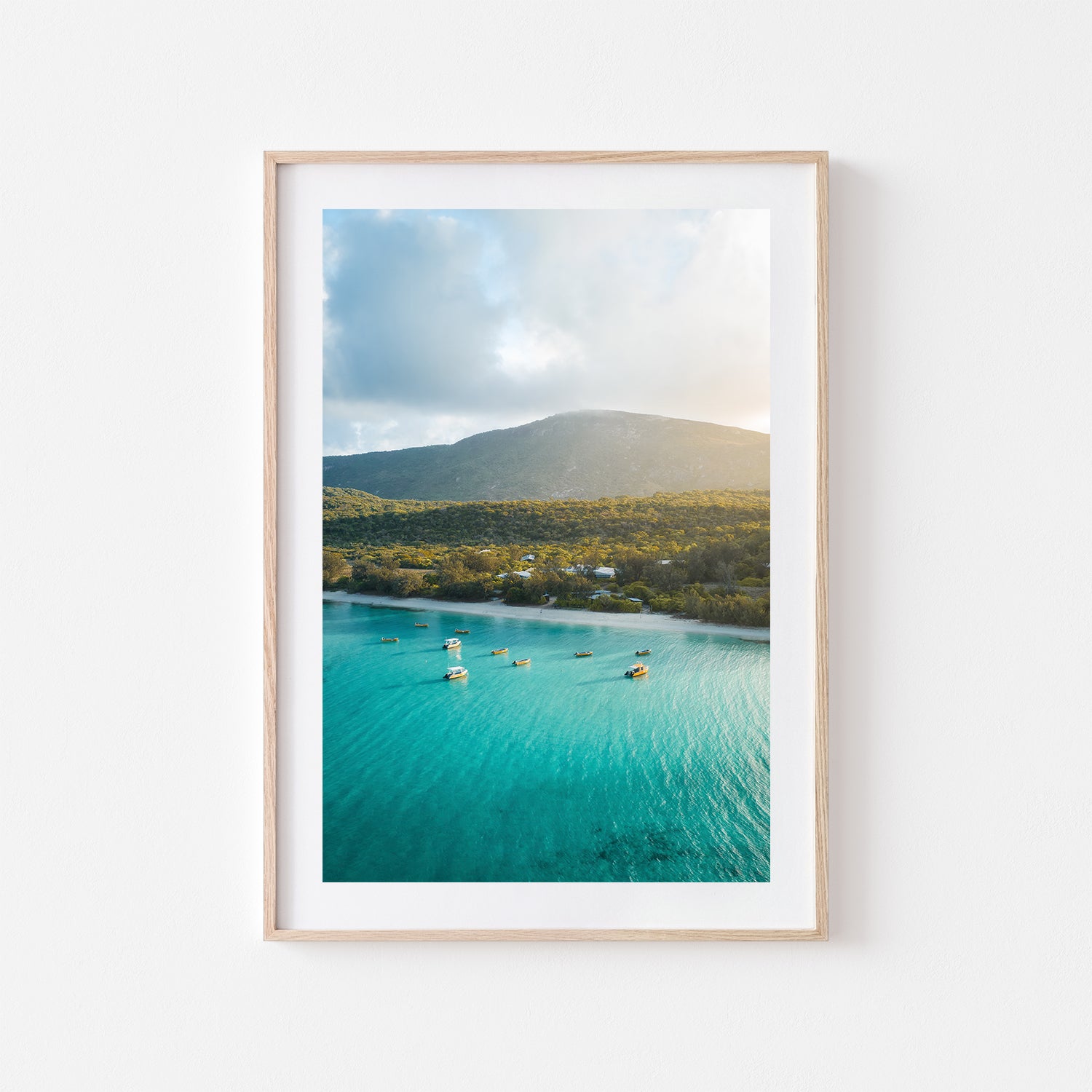 Lizard Island sunrise seascape in oak frame - tropical coastal wall art