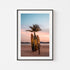 Palm trees silhouette at sunset in black frame - tropical coastal wall art