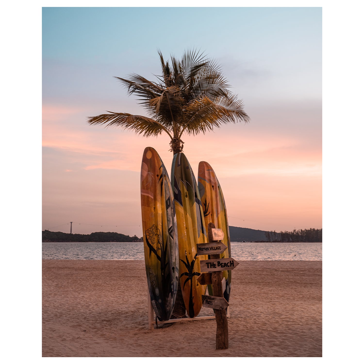Tropical palm silhouette at sunset - coastal photography unframed wall art