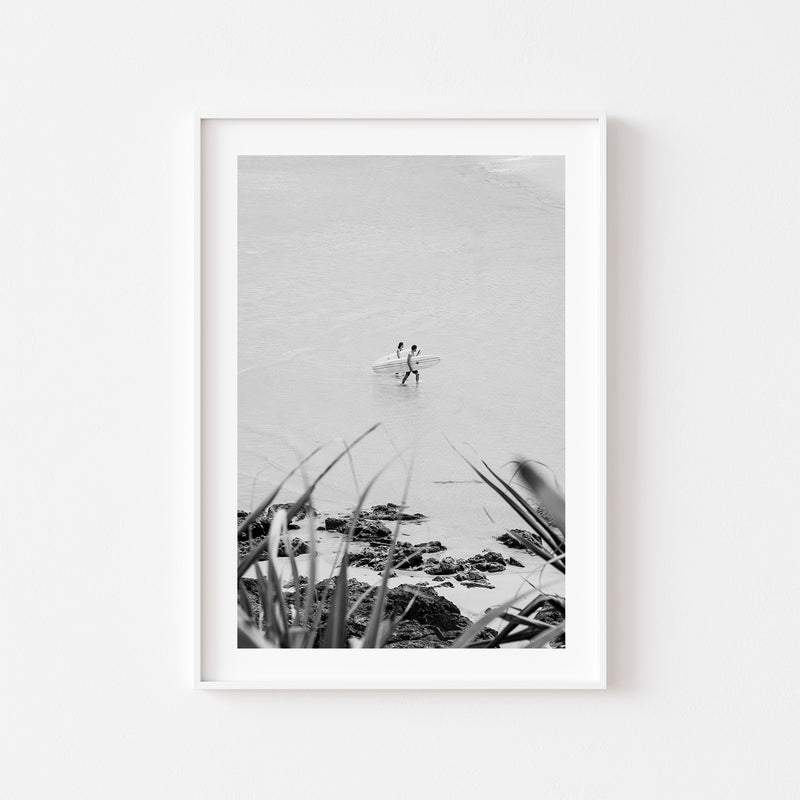 Byron Bay surf partners swimming underwater photograph in white frame - coastal wall art