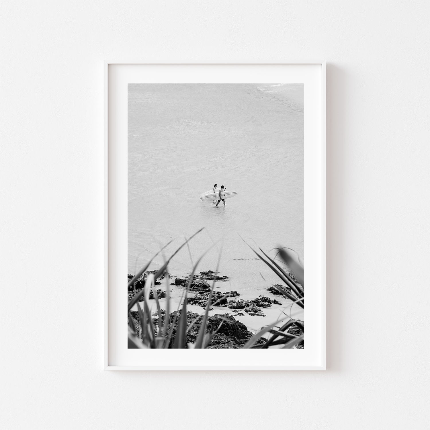 Byron Bay surf partners swimming underwater photograph in white frame - coastal wall art