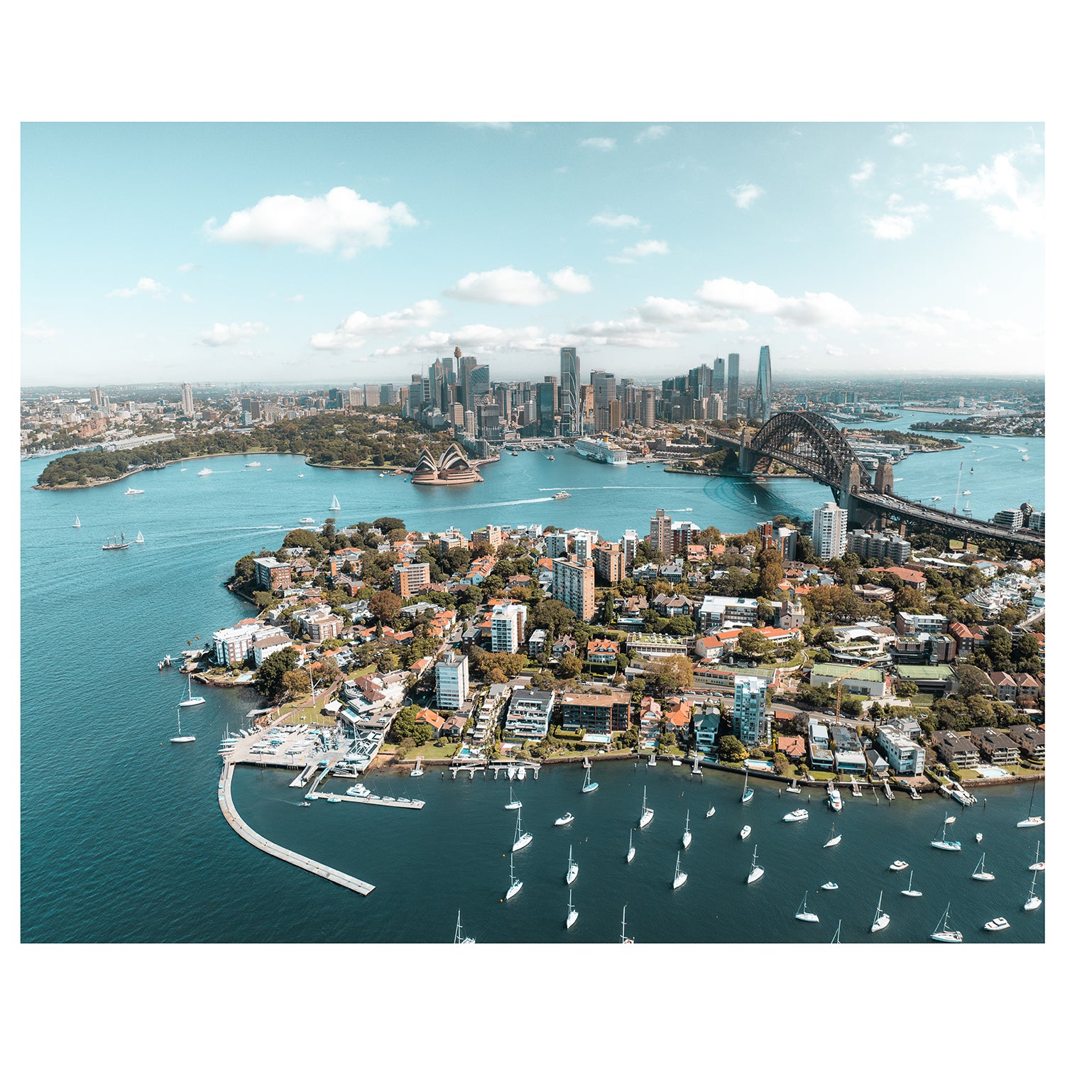 Sydney Harbour Bridge aerial city view - unframed coastal photography wall art