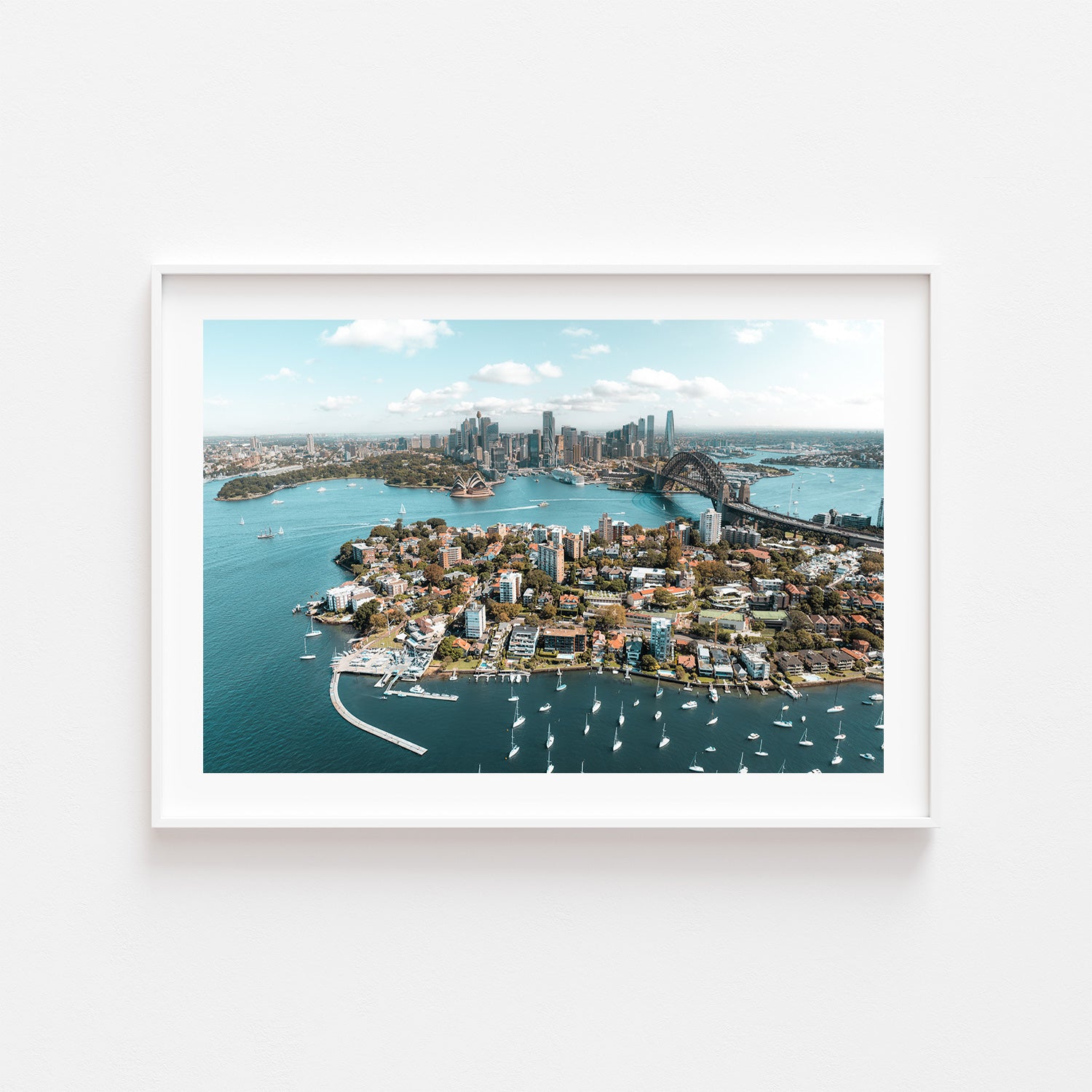 Sydney coastal views in white frame - landscape photography wall art for modern homes