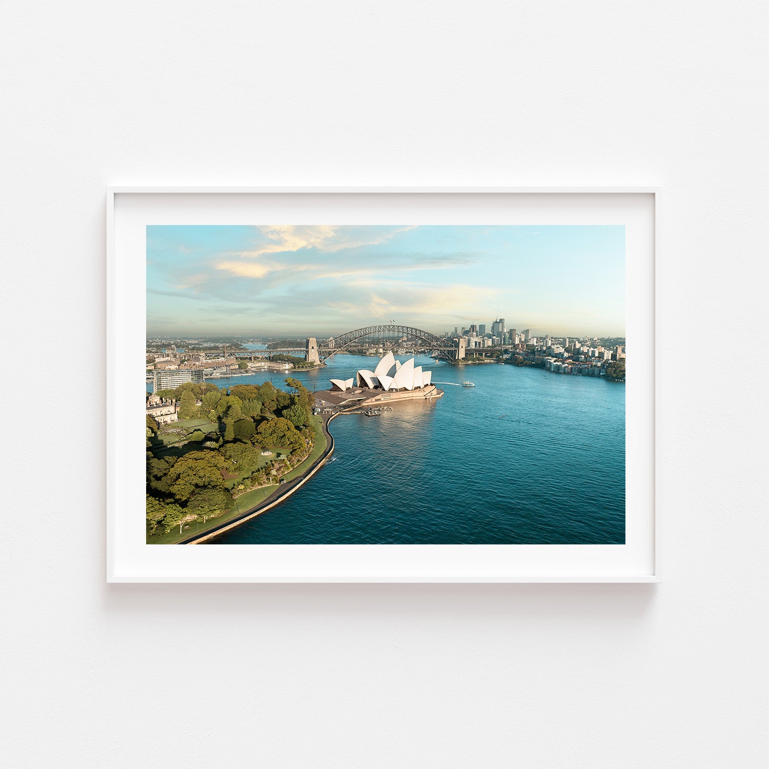 Sydney Harbour first light seascape in white frame - coastal sunrise photography wall art