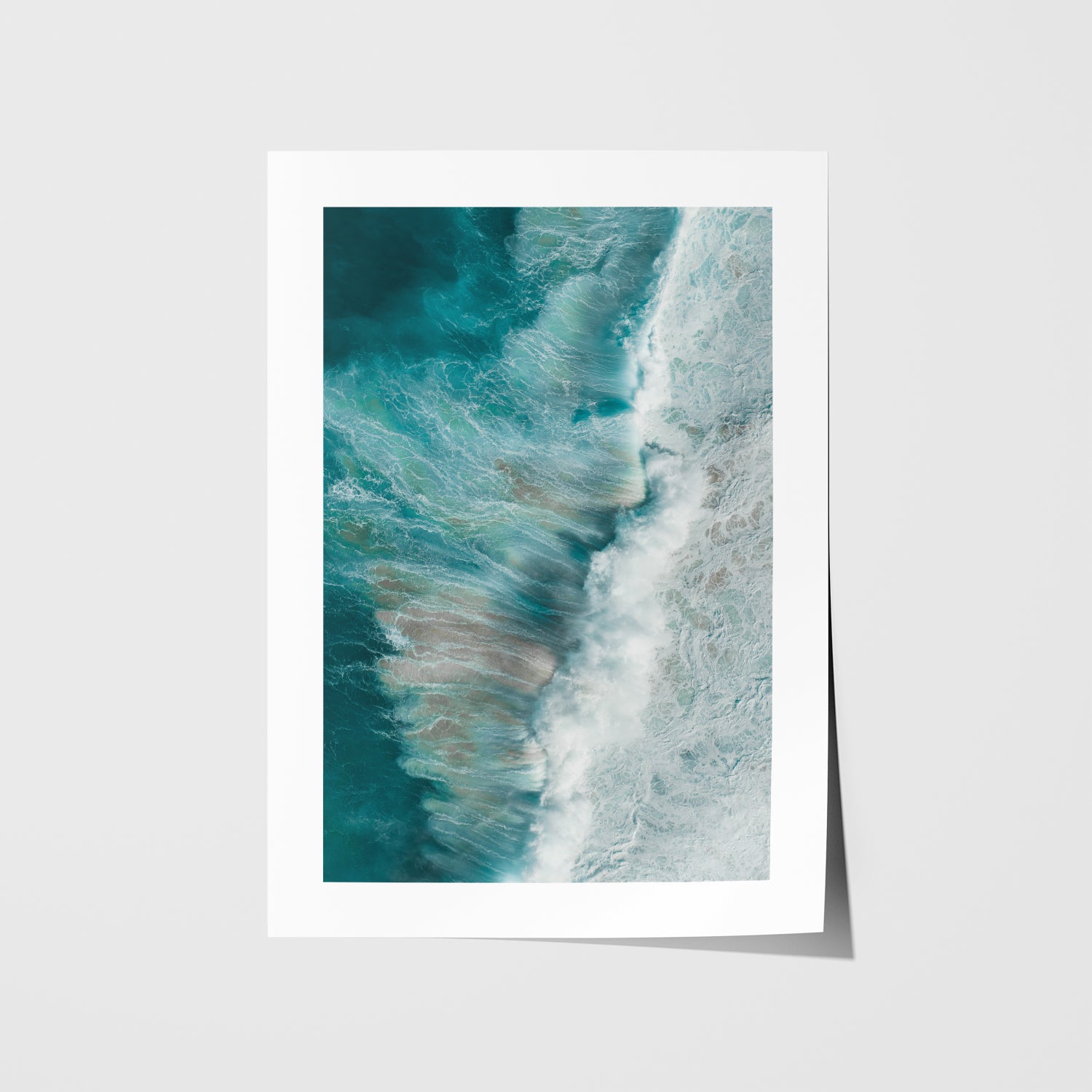 Tamarama Beach aerial seascape in white frame - coastal surf photography wall art