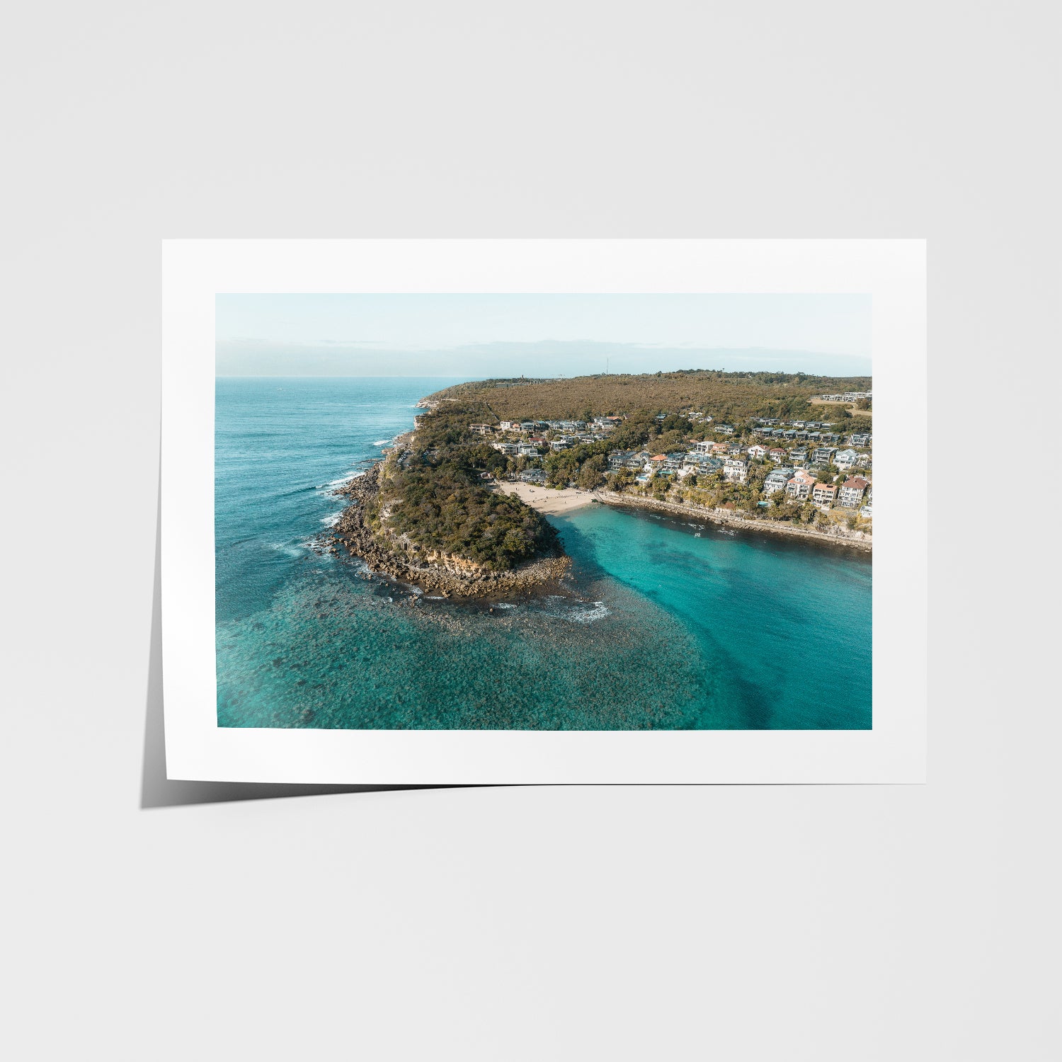 Tropical paradise coastal scene in white frame - beach landscape wall art for coastal