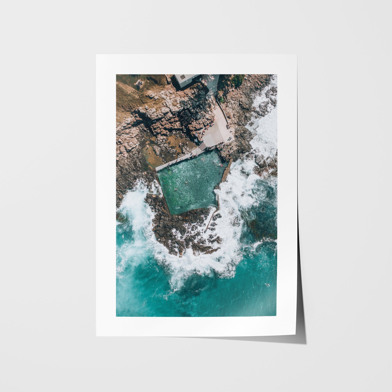 Kiama aerial beach view in white frame - coastal photography wall art for modern homes