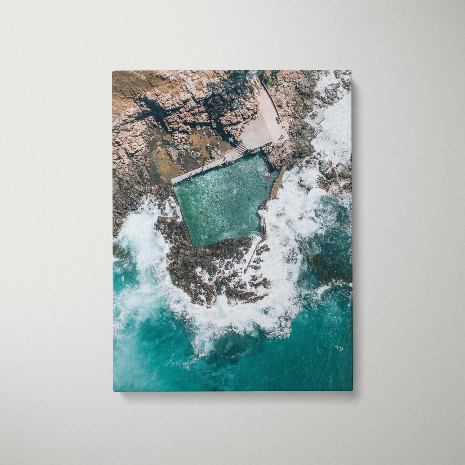 Kiama coastline aerial view in white frame - bird's eye view coastal photography wall art