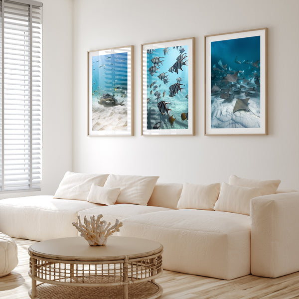 Underwater Wall Art Interior Living Room in Oak Frames