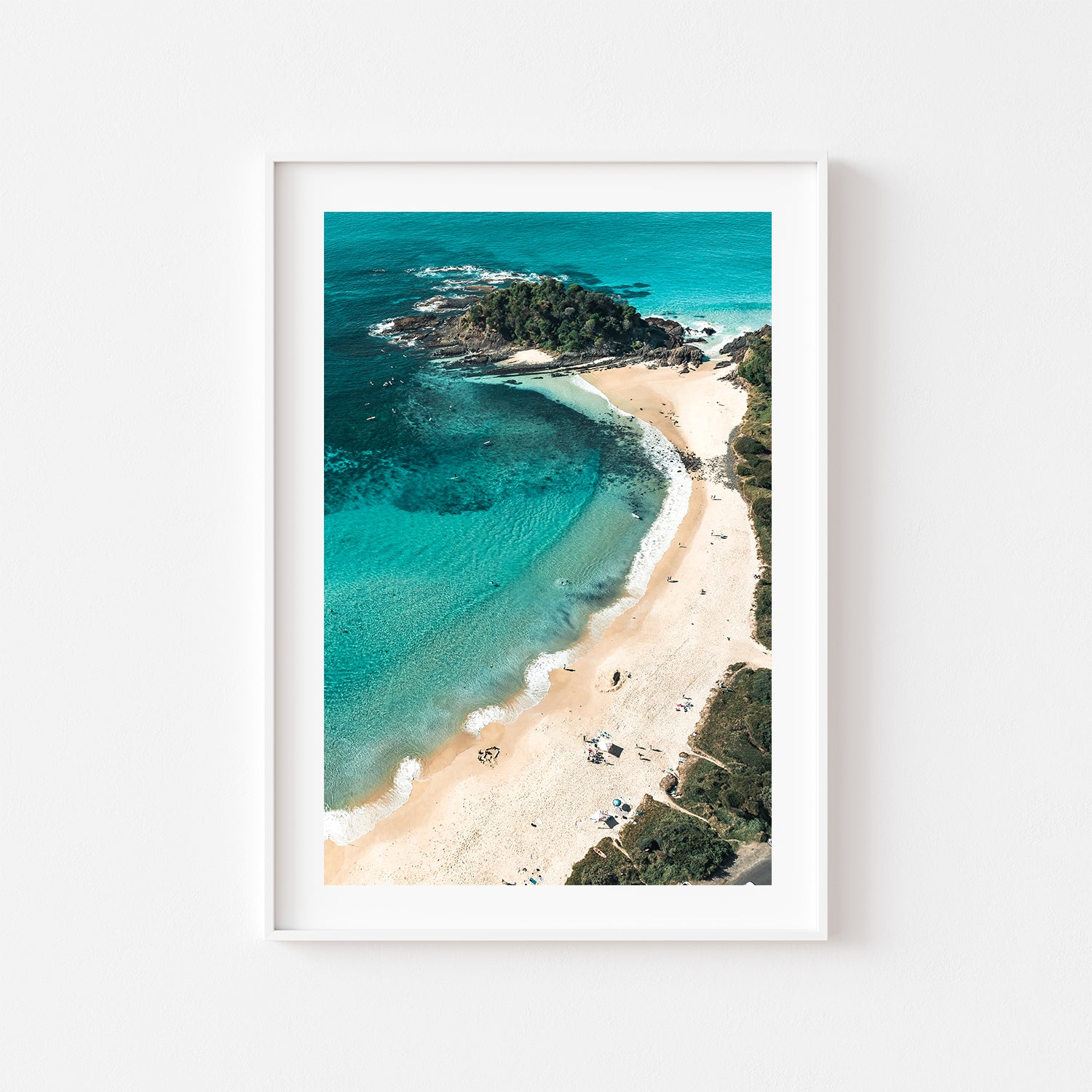 Vacay Mode" beach scene in white frame - coastal lifestyle wall art for modern homes